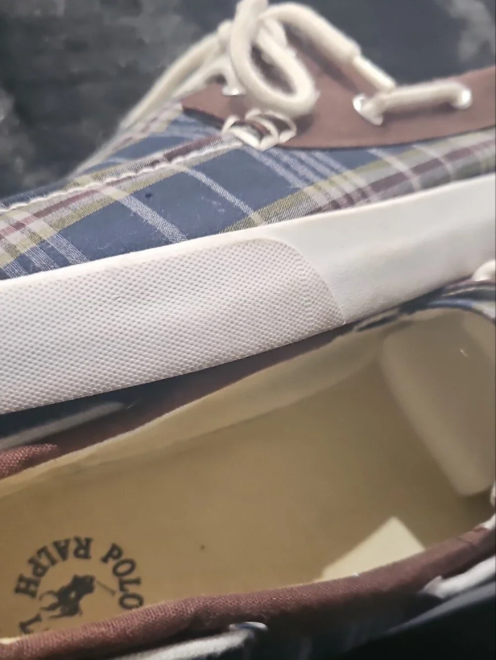 Ralph Lauren Polo Plaid Canvas Boat Shoes in Blue and Brown - Lace-Up Casual